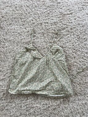 Brandy Melville Cream Floral Spaghetti Strap Cami with Green Accents